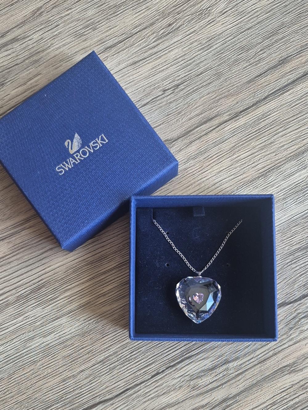 Swarovski Clear Crystal Heart Necklace with Pink Center